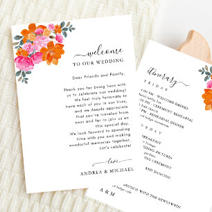 Invitación Carta de bienvenida de Boda Naranja rosa con tarje