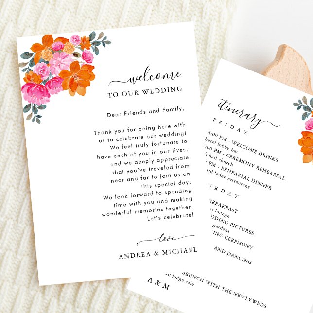 Invitación Carta de bienvenida de Boda Naranja rosa con tarje (Subido por el creador)
