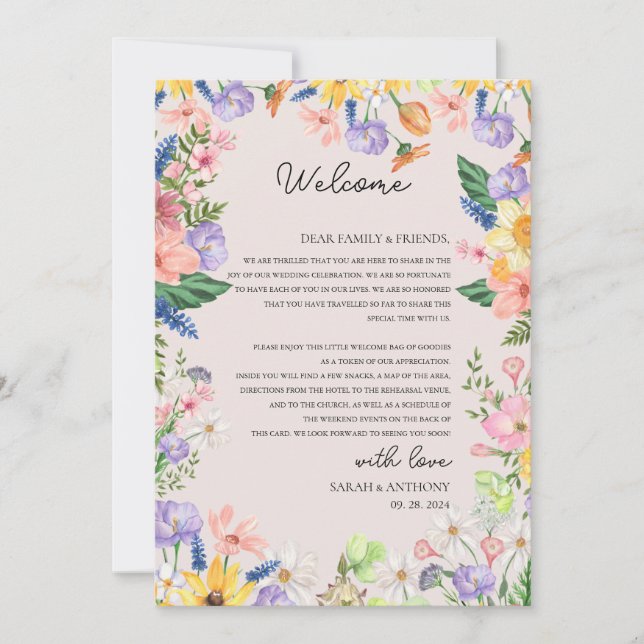 Invitación Carta de bienvenida de primavera de flores silvest (Anverso)
