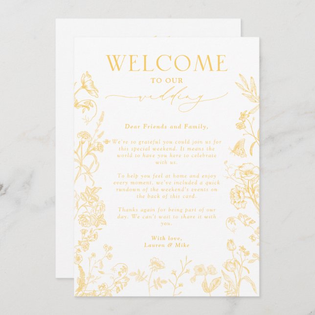 Invitación Carta de bienvenida Gold Chinoiserie e Itinerario (Anverso / Reverso)