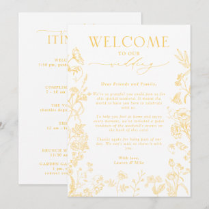 Invitación Carta de bienvenida Gold Chinoiserie e Itinerario