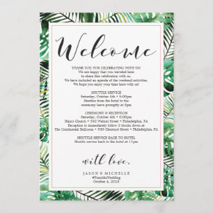 Invitación Carta de bienvenida tineraria de Boda tropical