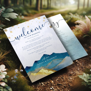 Invitación Carta de bienvenida y itinerario de boda en Golden