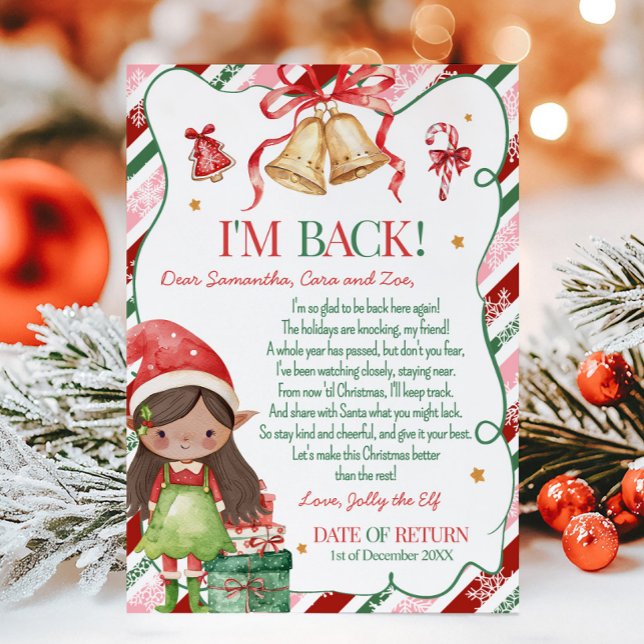 Invitación Carta de carta Chica de Navidades de Elf (Letter from Elf Christmas Brown Hair Light Brown Girl Letter Card )