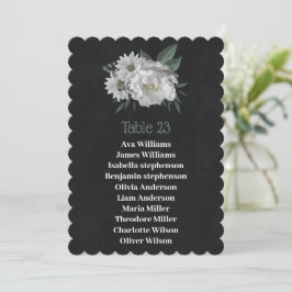 Invitación carta de cartas de asientos negros con flores blan