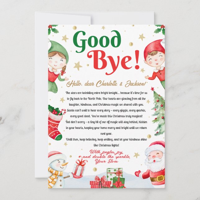 Invitación Carta de despedida de duende de Navidad (Anverso)