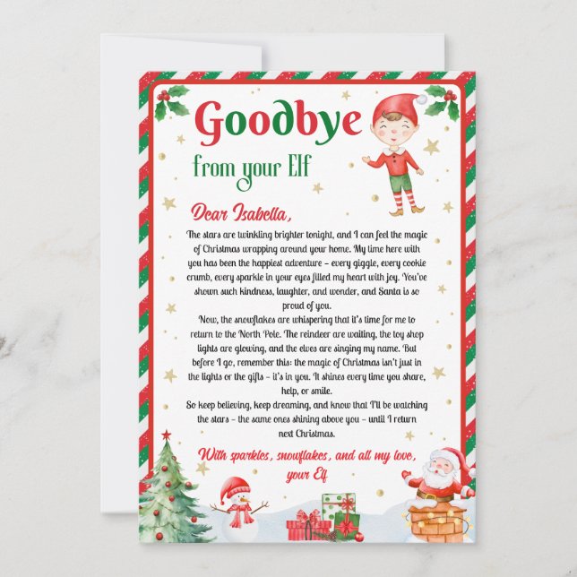 Invitación Carta de despedida de elfo Adiós de elfo Navidad (Anverso)