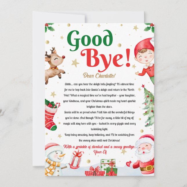 Invitación Carta de despedida de elfo Adiós de elfo Navidad (Anverso)