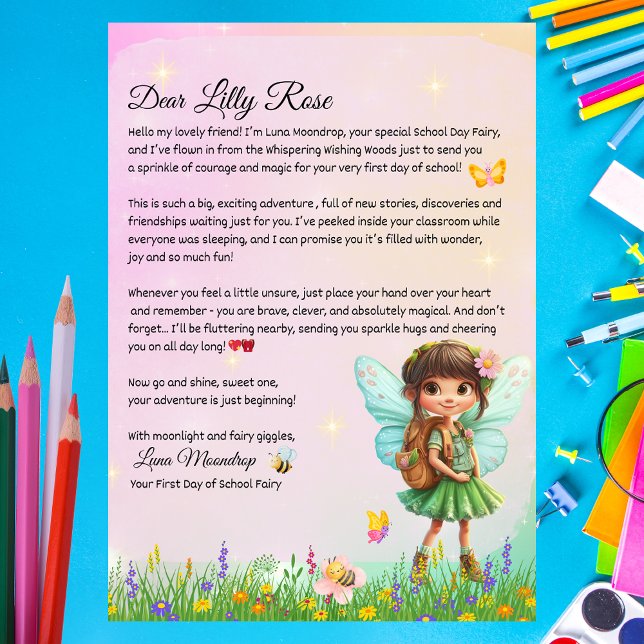Invitación Carta de Hadas Personalizada para el Primer Día de (Personalized First Day of School Fairy Letter Printable – Luna Moondrop)