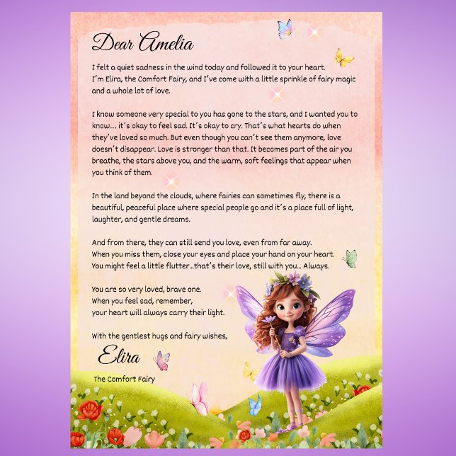 Invitación Carta de hadas personalizada para niños por dolor (Personalized Fairy Letter for Grief, Comfort After Loss, Child Sympathy Gift, Fairy Bereavement Note)