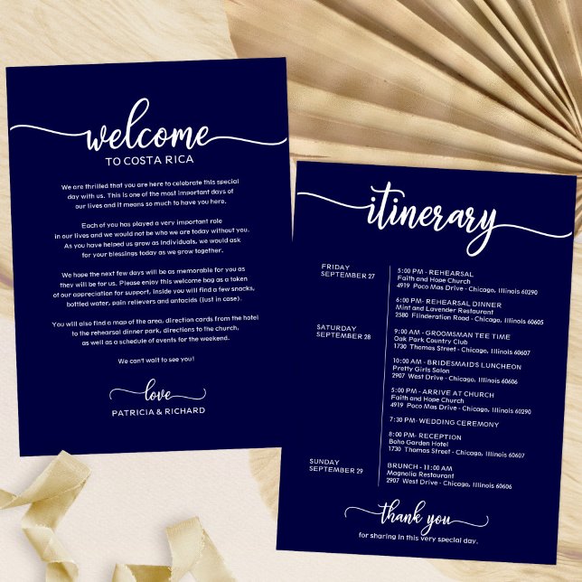 Invitación Carta de itinerario de bienvenida de boda azul mar (Subido por el creador)