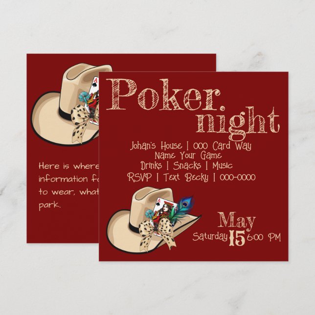 Invitación Carta de juego de sombrero de vaquero y pluma de p (Anverso / Reverso)
