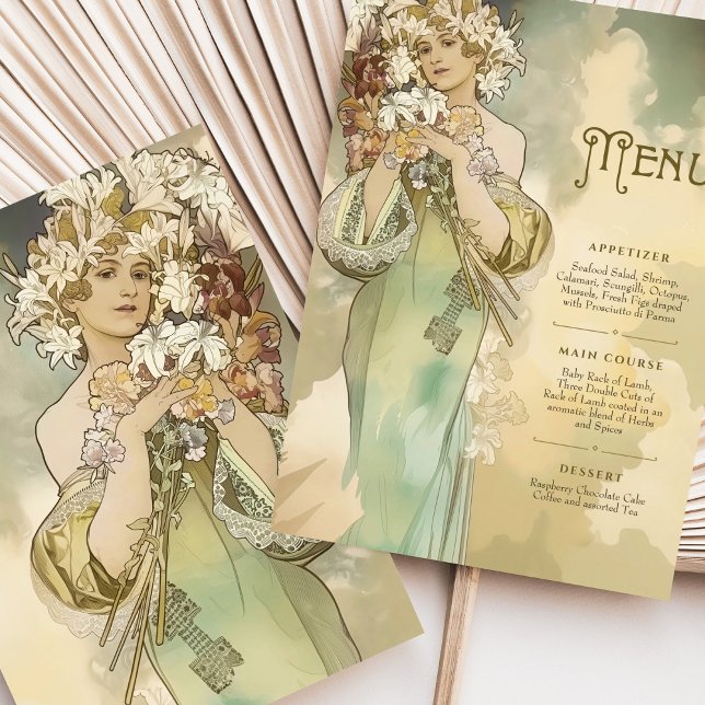 Invitación Carta de menú Boda Lirio Art Nouveau Pastel suave (Subido por el creador)