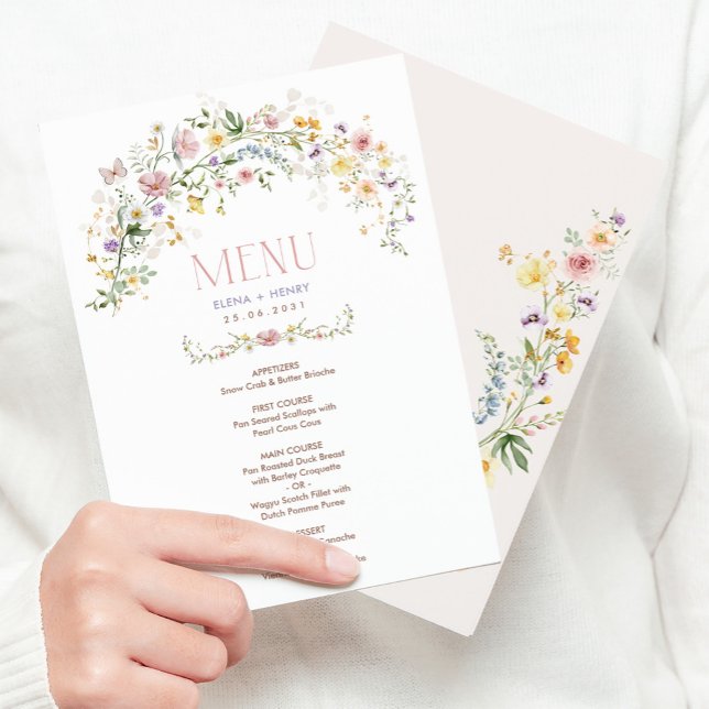 Invitación Carta de menú de bodas del jardín de flores silves (Subido por el creador)