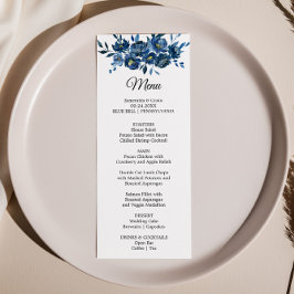 Invitación Carta de menú de cena floral azul moderna