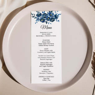 Invitación Carta de menú de cena floral azul moderna