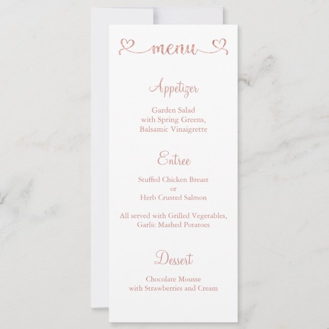 Invitación Carta de menú, menú Boda, carta de menú de cena (Anverso)