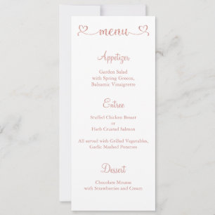Invitación Carta de menú, menú Boda, carta de menú de cena