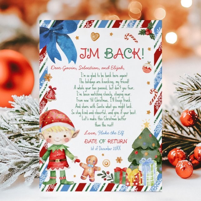 Invitación Carta de navidad de carta de Elf (Christmas Blonde Hair Light Boy Letter from Elf Letter Card)