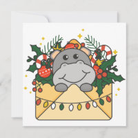 Carta de Navidad de Hipopótamo Animales de Inviern