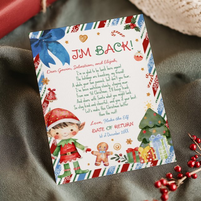 Invitación Carta de Navidad de Niño Carta de Carta de Elfo (Christmas Dark Brown Hair Light Boy Letter from Elf Letter Card)