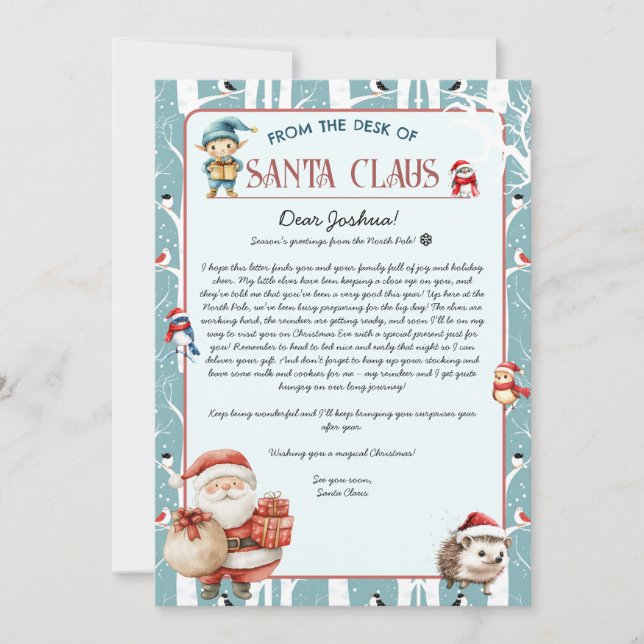 Invitación Carta de navidades de Woodland de Santa Claus (Anverso)