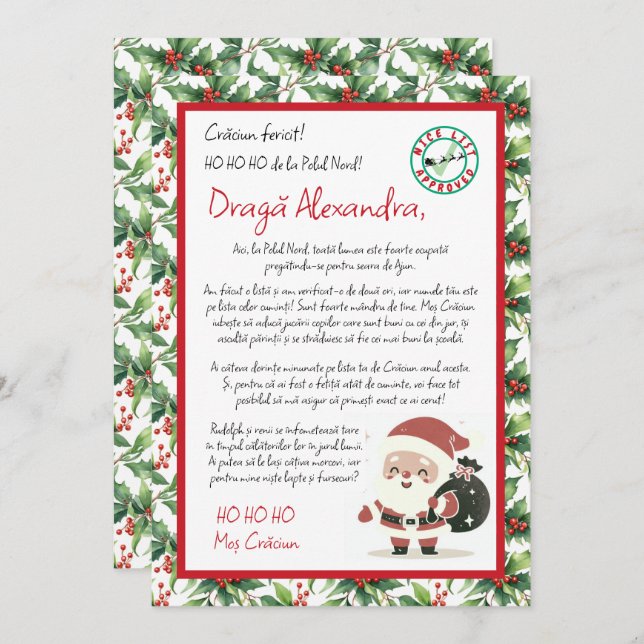 Invitación Carta de Papá Noel Holly Berry (Anverso / Reverso)