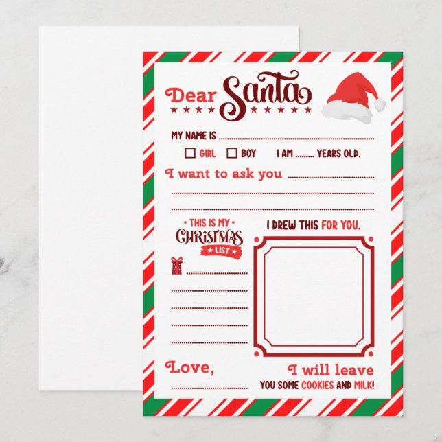 Invitación Carta de “Querido Santa”  (Anverso / Reverso)
