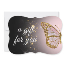 carta de regalo rosa de mariposa sobre fondo negro