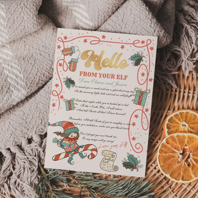 Invitación Carta de retorno de elfo de vacaciones para navida (Subido por el creador)