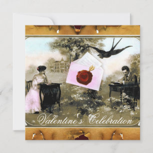 INVITACIÓN CARTA DE SAN VALENTÍN ROMÁNTICA, SELLO DE LACA ROJ