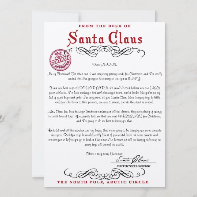 Invitación Carta de Santa (Anverso)