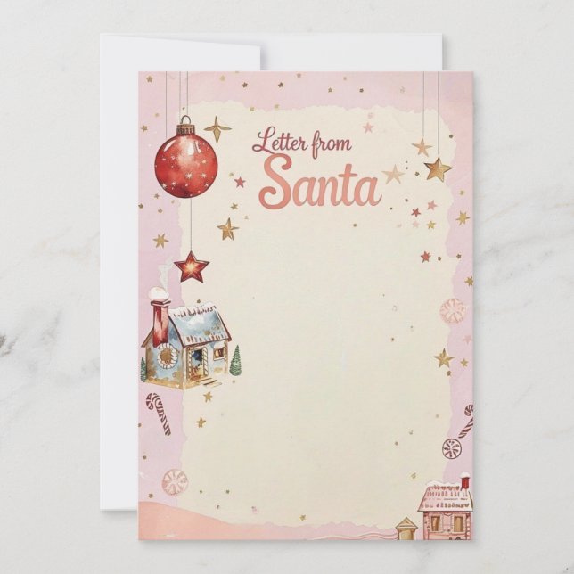 Invitación Carta de Santa Claus | Estrellas Rosa Pastel y Dor (Anverso)