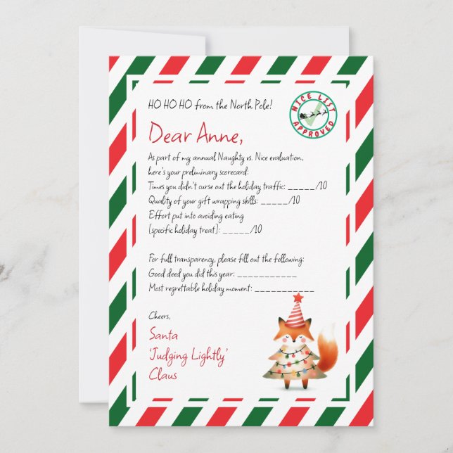 Invitación Carta de santa Good Deed Scorecard (Anverso)