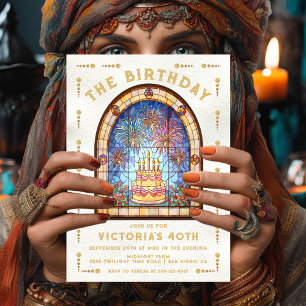 Invitación Carta de Tarot de Tarta de Cumpleaños de Vidrio Em