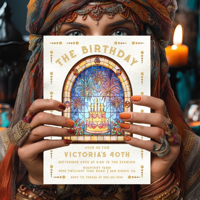 Invitación Carta de Tarot de Tarta de Cumpleaños de Vidrio Em (Subido por el creador)
