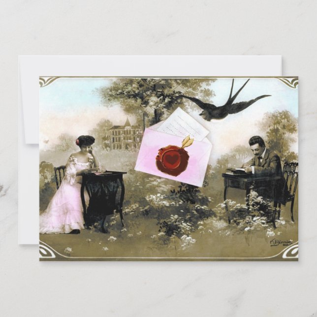 INVITACIÓN CARTA DE VALENTINA ROMÁNTICA, MONOGRAMA DE SELLO D (Anverso)