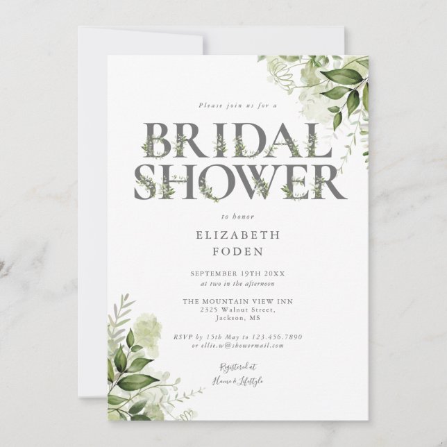 Invitación Carta de verde de ducha de novia monograma (Anverso)