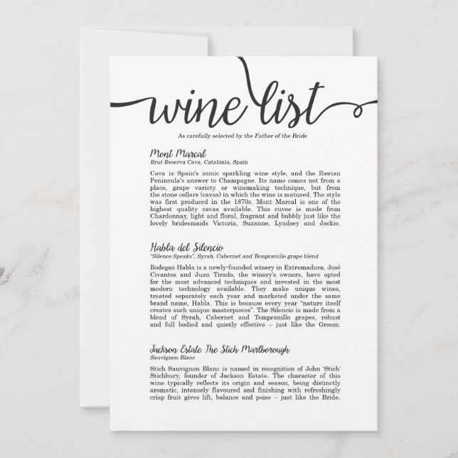 Invitación Carta de vinos del papel de Kraft (Anverso)