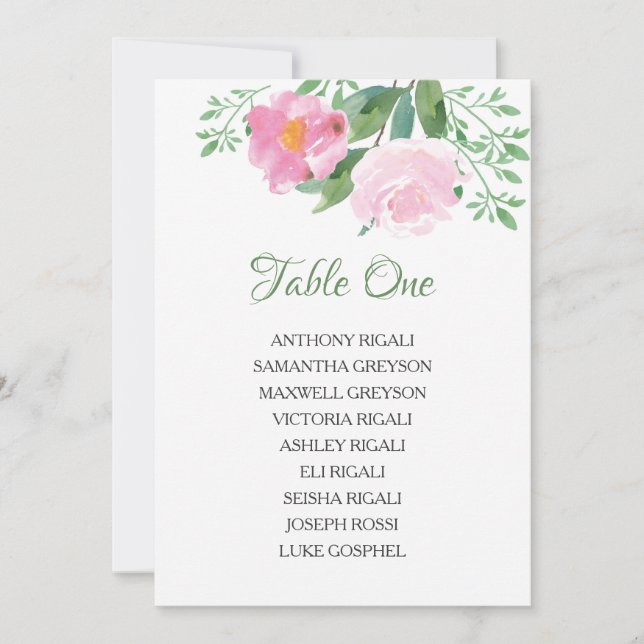 Invitación Carta del asiento de la boda, plan floral de la (Anverso)