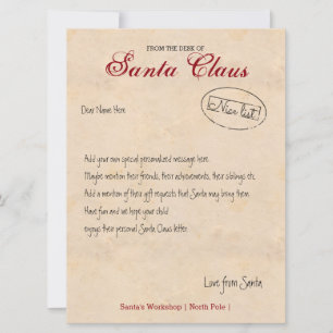 Invitación Carta Del Escritorio De Santa Personalizada