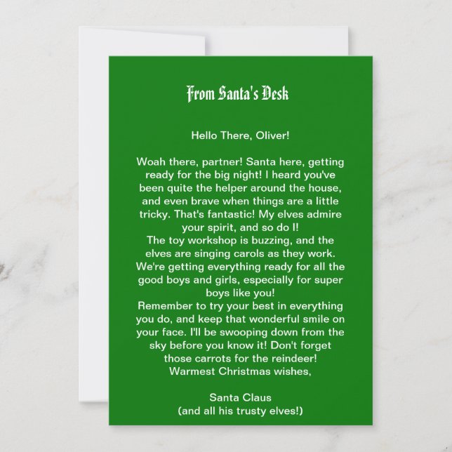 Invitación Carta desde el escritorio de Santa (Anverso)