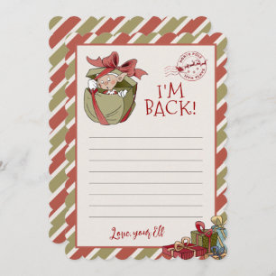 Invitación Carta Elf "I'm Back" Notecards editables