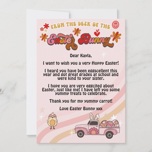Invitación Carta Groovy Easter Bunny (Anverso)