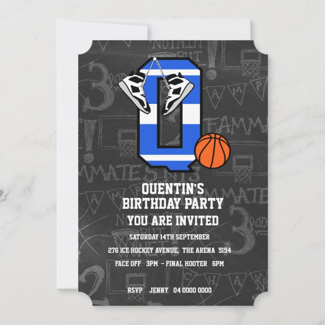 Invitación Carta inicial personalizada de baloncesto Q (Reverso)