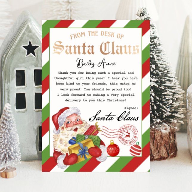 Invitación Carta mágica personalizada de Santa Printable (letter from Santa claus from the North pole magical and festive watercolor letter)
