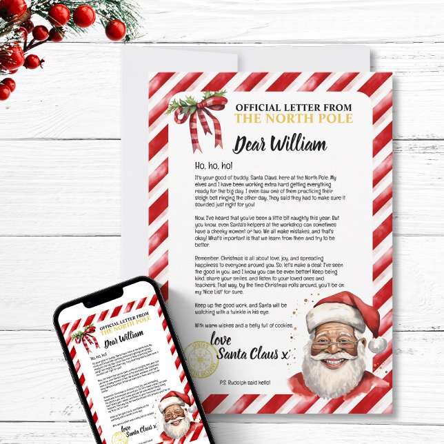 Invitación Carta maliciosa personalizada de Santa Fun (Positive Personalized Naughty Letter To Santa  magic north pole  workshop for kids children red fun)