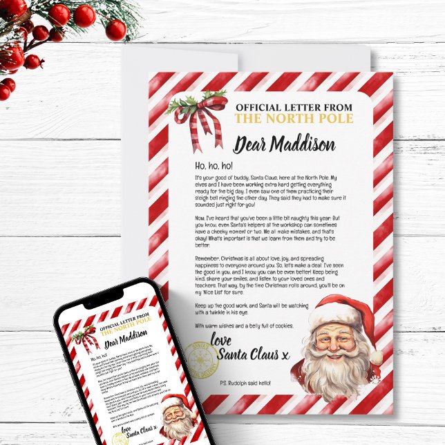 Invitación Carta maliciosa personalizada positiva de Santa Cl (Positive Personalized Naughty Letter To Santa  magic north pole  workshop for kids children vintage)