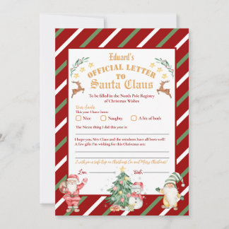 Invitación Carta Oficial Del Polo Norte A Santa 5x7inch