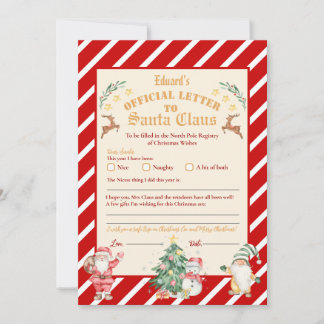 Invitación Carta Oficial Del Polo Norte A Santa 5x7inch Invit